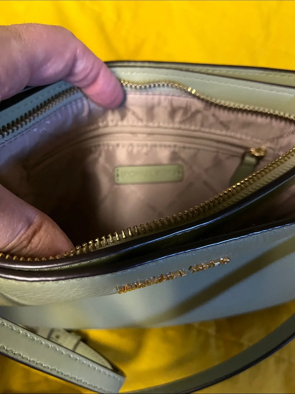 Michael Kors mint green Pebbled Leather Shoulder Bag